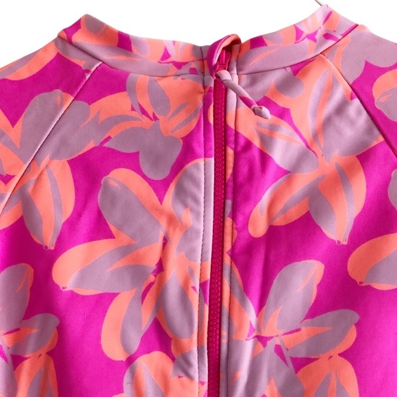 Snapper Rock Girls Hibiscus Hype Long Sleeve Pink Swimsuit Rash Guard 14 - Picture 4 of 11
